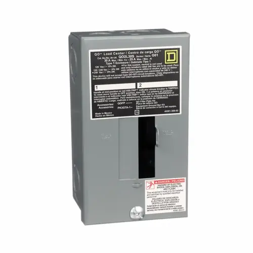 QO Load Center, 30 A, 2 -Space, 2 -Circuit, Main Lug, NEMA 1 Enclosure, Plug Mounting, Gray