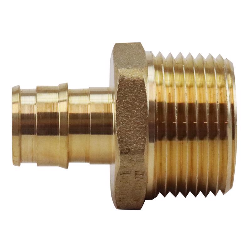 Apollo EPXMA1234 ExpansionPEX Series Reducing Pipe Adapter, 1/2 x 3/4 in, Barb x MNPT, Brass, 200 psi Pressure
