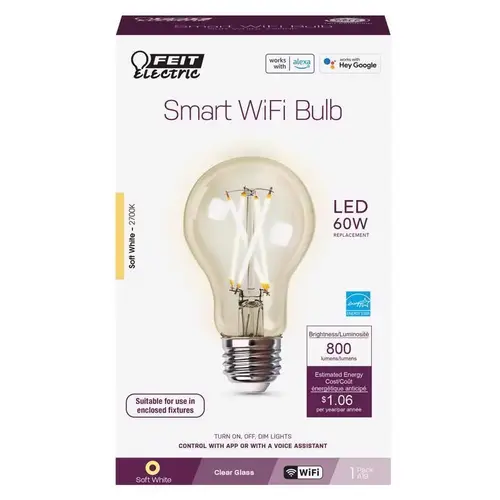 LED Smart Bulb A19 E26 (Medium) Soft White 60 W Clear LED Smart Bulb A19 E26 (Medium) Soft White 60 W Clear