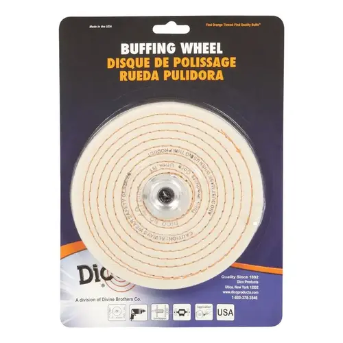 Buffing Wheel, 6 in Dia, 1/2 in Thick, Spiral Sewn Cotton Buffing Wheel, 6 in Dia, 1/2 in Thick, Spiral Sewn Cotton