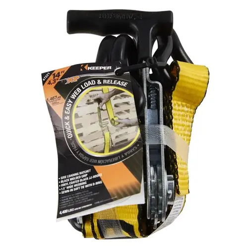 Tie Down w/Ratchet 1-1/2" W X 14 ft. L Yellow 1467 lb Yellow Tie Down w/Ratchet 1-1/2" W X 14 ft. L Yellow 1467 lb Yellow