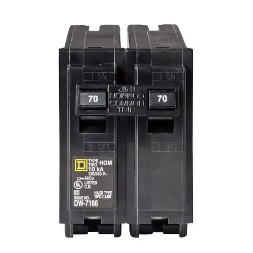 Homeline Circuit Breaker, Mini, 70 A, 2 -Pole, 120/240 V, Fixed Trip, Plug Mounting, Black Homeline Circuit Breaker, Mini, 70 A, 2 -Pole, 120/240 V, Fixed Trip, Plug Mounting, Black