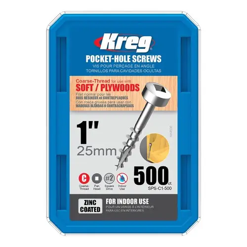 Pocket-Hole Screw No. 6 S X 1" L Square Zinc-Plated Zinc-Plated Pocket-Hole Screw No. 6 S X 1" L Square Zinc-Plated Zinc-Plated
