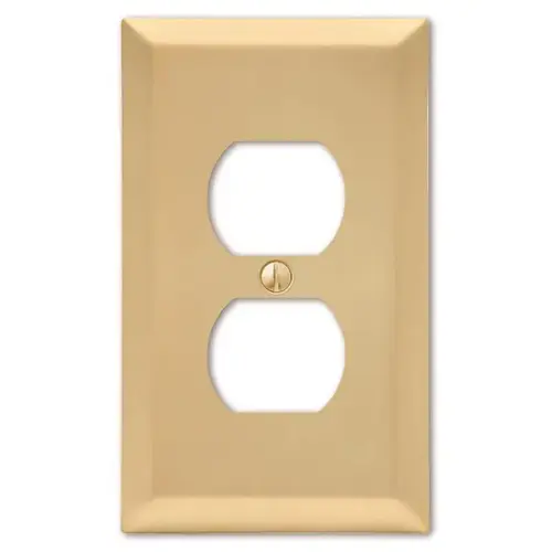 Receptacle Wallplate, 5 in L, 2-7/8 in W, 1 -Gang, Steel, Satin Brass, Screw Mounting Receptacle Wallplate, 5 in L, 2-7/8 in W, 1 -Gang, Steel, Satin Brass, Screw Mounting
