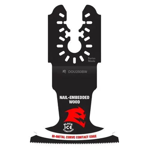 Oscillating Blade 2-1/2" W Bi-Metal Curve Contact Edge Nail-Embedded Wood Oscillating Blade 2-1/2" W Bi-Metal Curve Contact Edge Nail-Embedded Wood
