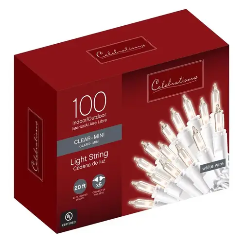 Christmas Lights Incandescent Mini Clear/Warm White 100 ct String 20.625 ft.