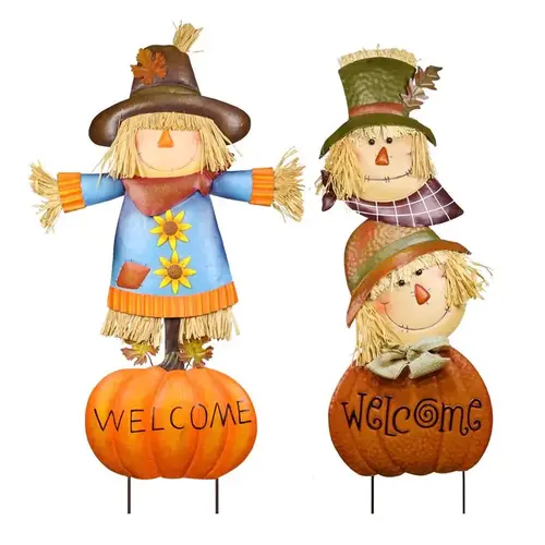 Outdoor Garden Stake Multicolored Metal 23.3" H Welcome Pumpkin and Scarecrow Multicolored - pack of 8 Outdoor Garden Stake Multicolored Metal 23.3" H Welcome Pumpkin and Scarecrow Multicolored - pack of 8