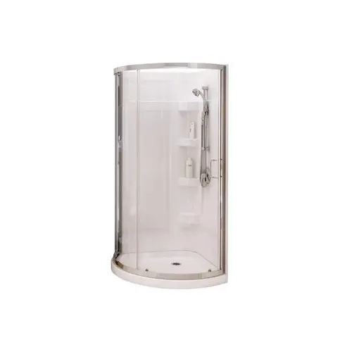 MAAX Cyrene 2 Shower Kit, 34 in L, 34 in W, 76 in H, Acrylic, Chrome, Glue Up Installation, Round White MAAX Cyrene 2 Shower Kit, 34 in L, 34 in W, 76 in H, Acrylic, Chrome, Glue Up Installation, Round White