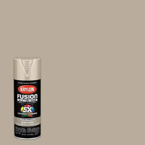 Fusion Primer and Spray Paint, Gloss, Khaki, 12 oz, Aerosol Can Fusion Primer and Spray Paint, Gloss, Khaki, 12 oz, Aerosol Can