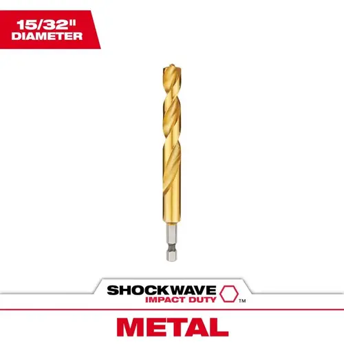 SHOCKWAVE Impact Duty Impact-Duty Drill Bit, 15/32 in Dia, 5 in OAL, 1/4 in Dia Shank Titanium SHOCKWAVE Impact Duty Impact-Duty Drill Bit, 15/32 in Dia, 5 in OAL, 1/4 in Dia Shank Titanium