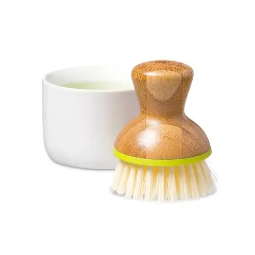Mini Brush Scrubber w/Holder Bubble Up 2.36" W Medium Bristle 4.92" Bamboo Handle Brown