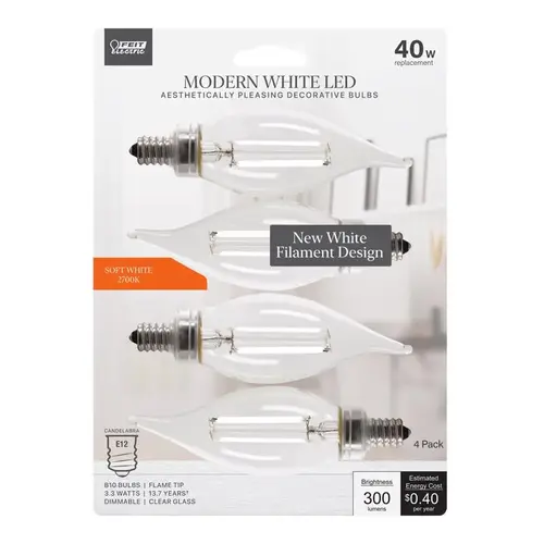 Filament LED Bulb BA10 E12 (Candelabra) Soft White 40 Watt Equivalence Clear Filament LED Bulb BA10 E12 (Candelabra) Soft White 40 Watt Equivalence Clear