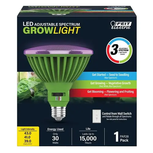 LED Grow Light PAR 38 E26 (Medium) Clear 30 Watt Equivalence Clear LED Grow Light PAR 38 E26 (Medium) Clear 30 Watt Equivalence Clear