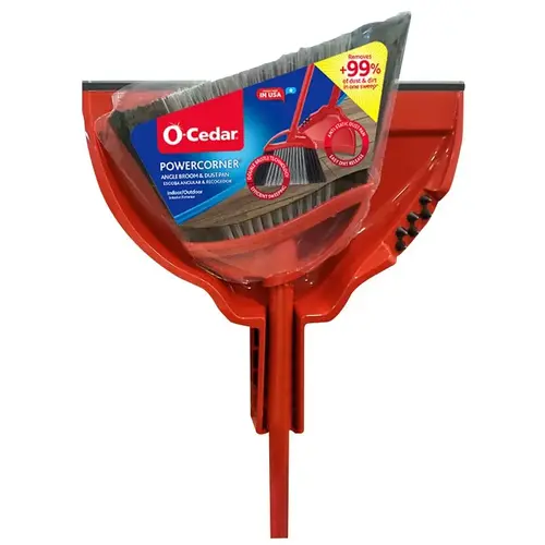 PowerCorner 158610 Angle Broom with Dust Pan, 12 in Sweep Face, Plastic Bristle, Black Bristle, 55 in L - pack of 4