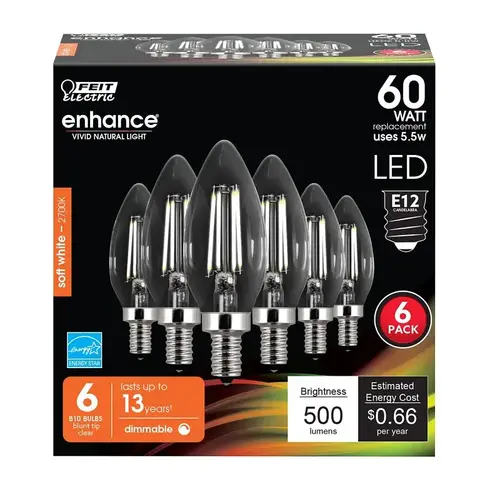 LED Bulb Enhance B10 E12 (Candelabra) Soft White 60 Watt Equivalence Clear LED Bulb Enhance B10 E12 (Candelabra) Soft White 60 Watt Equivalence Clear