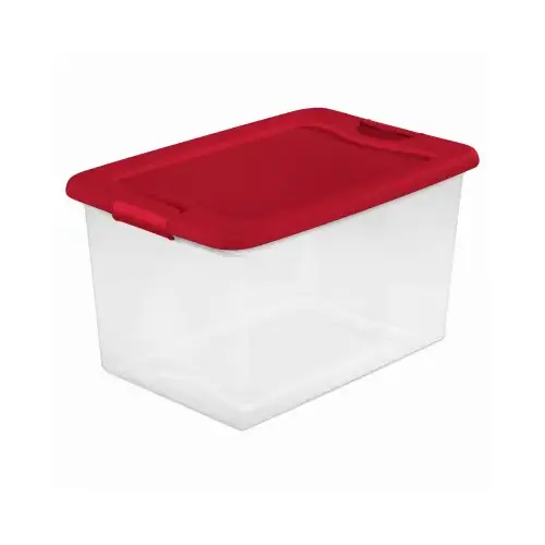 Latching Storage Box 64 qt Clear/Red 13.5" H X 23.75" W X 16" D Clear/Red - pack of 6 Latching Storage Box 64 qt Clear/Red 13.5" H X 23.75" W X 16" D Clear/Red - pack of 6