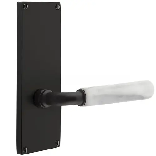 R-Bar Flat Black Stem with White Marble Lever Right Hand 2-3/8" Backset Passage with 7" Modern Non-Keyed Sideplate Lockset Flat Black Finish