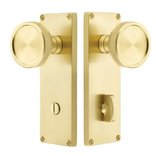Conical Stem Knurled Knob 2-3/8" Backset Thumbturn Privacy with 7" Modern Non-Keyed Sideplate Lockset and 3-3/8" Center to Center Satin Brass Finish