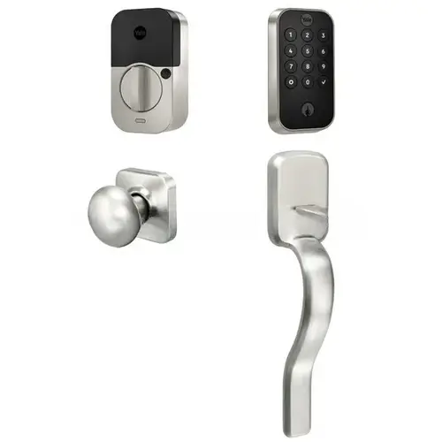 Yale Assure Lock 2 Bundle with Keypad Bluetooth Deadbolt, Ridgefield Handleset Passage, and DoorSense US15 (619) Satin Nickel Finish