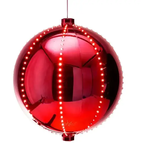 Ornament, 6 in H, Round Bulb, Plastic, Red, Internal Light/Music: Internal Light - pack of 2 Ornament, 6 in H, Round Bulb, Plastic, Red, Internal Light/Music: Internal Light - pack of 2
