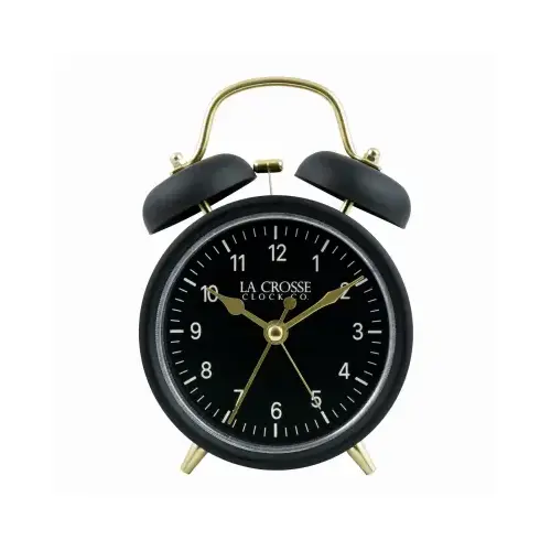 Twin Bell Quartz Alarm Clock, Battery Operated, Black
