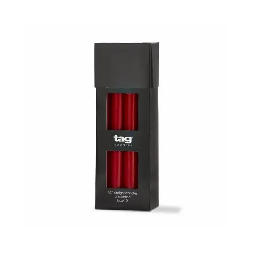 Straight Candle, Cotton Wick, No Drip, Red, 10 In. Straight Candle, Cotton Wick, No Drip, Red, 10 In.