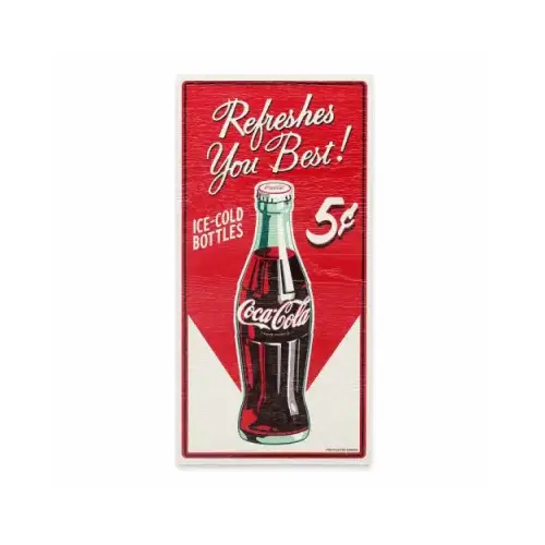Wood Sign, "Coca-Cola Refreshes Best", 11 x 22 In. - pack of 4