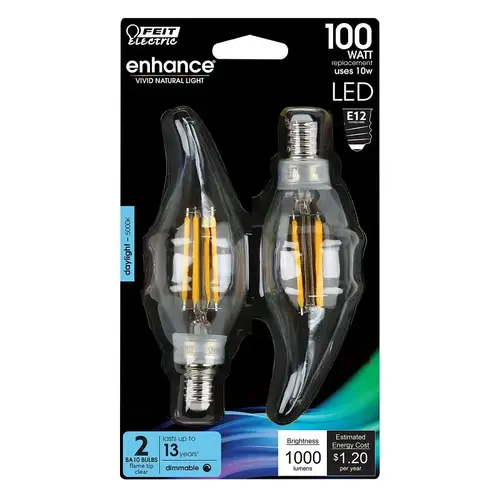 2 LED Light Bulb, Bent Tip Lamp, 100 W Equivalent, E12 Candelabra Lamp Base, Dimmable - pack of 2 2 LED Light Bulb, Bent Tip Lamp, 100 W Equivalent, E12 Candelabra Lamp Base, Dimmable - pack of 2