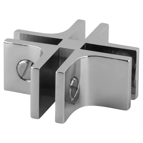 Chrome Anodized Aluminum 4-Way 90 Degree Glass Connector Chrome Anodized Aluminum 4-Way 90 Degree Glass Connector