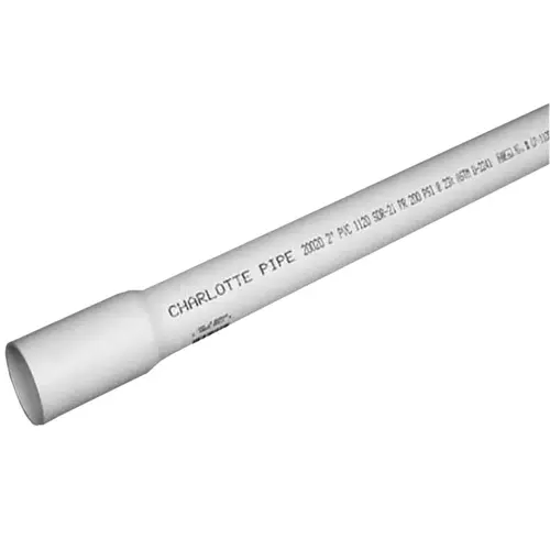 Sewer and Drain Pipe, 2 in, 20 ft L, SCH 40, SDR 21 Schedule, PVC Sewer and Drain Pipe, 2 in, 20 ft L, SCH 40, SDR 21 Schedule, PVC