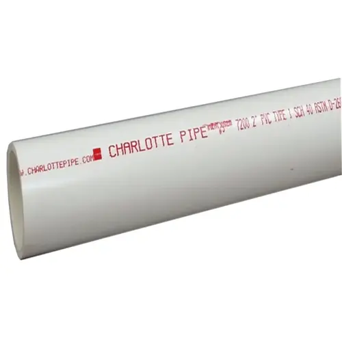 Pipe, 2 in, 20 ft L, SCH 40 Schedule, PVC, White Pipe, 2 in, 20 ft L, SCH 40 Schedule, PVC, White