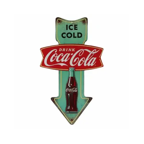 Metal Sign, "Ice Cold Coca-Cola" Arrow, 14 x 24 In.