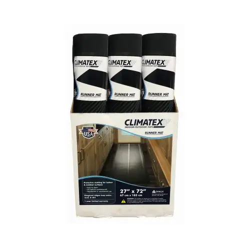 Runner Mat, Indoor/Outdoor, Black Rubber, 27 In. x 6 Ft.