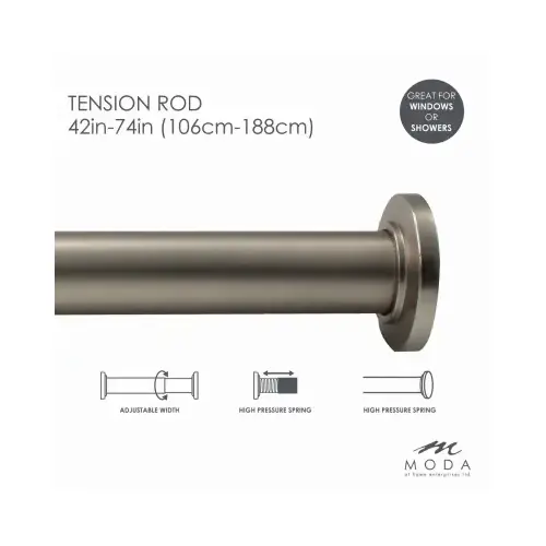 Draper Shower Curtain Tension Rod, Satin, 42 to 74 In.