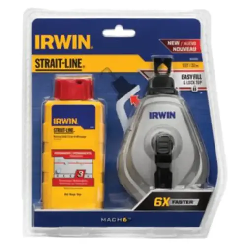 STRAIT-LINE MACH6 Series 1932890 Chalk Reel and Chalk Combo, 100 ft L Line, Black/White Line, 6:1 Gear Ratio STRAIT-LINE MACH6 Series 1932890 Chalk Reel and Chalk Combo, 100 ft L Line, Black/White Line, 6:1 Gear Ratio