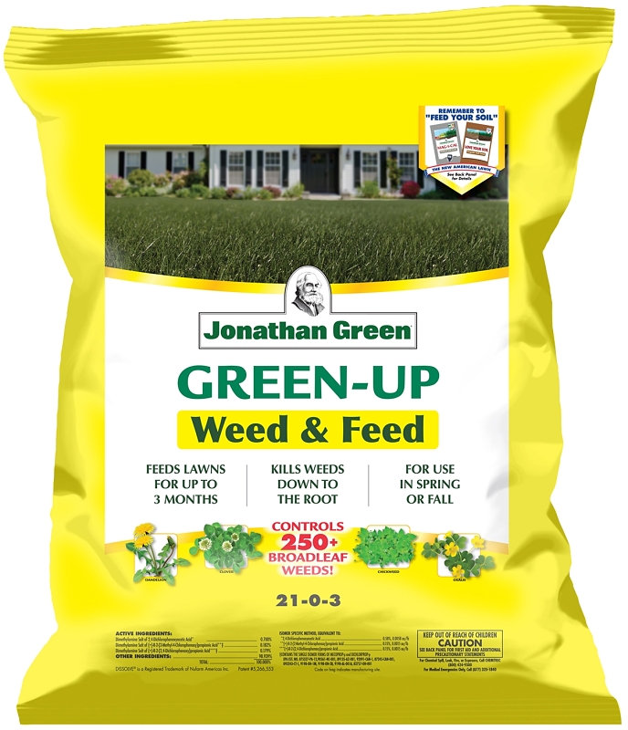 JONATHAN GREEN TURF 16002 12344 Weed and Feed Lawn Fertilizer, 15 lb Bag, Granular, 21-0-3 N-P-K Ratio