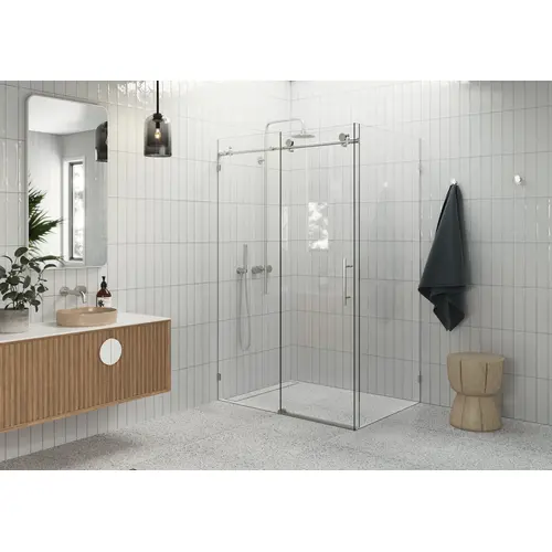 Nova 48" x 30" x 78" Fully Frameless 90 Degree Slider Shower Enclosure Brushed Nickel Nova 48" x 30" x 78" Fully Frameless 90 Degree Slider Shower Enclosure Brushed Nickel