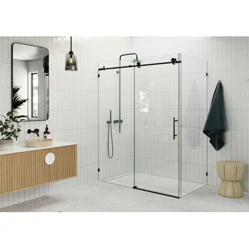 Nova 60" x 32" x 78" Fully Frameless 90 Degree Slider Shower Enclosure Matte Black