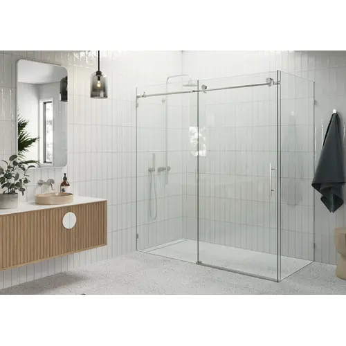 Nova 72" x 30" x 78" Fully Frameless 90 Degree Slider Shower Enclosure Brushed Nickel Nova 72" x 30" x 78" Fully Frameless 90 Degree Slider Shower Enclosure Brushed Nickel