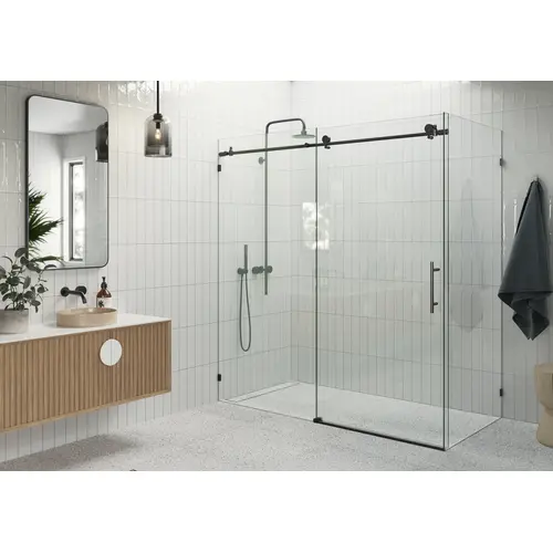 Nova 72" x 38" x 78" Fully Frameless 90 Degree Slider Shower Enclosure Matte Black Nova 72" x 38" x 78" Fully Frameless 90 Degree Slider Shower Enclosure Matte Black