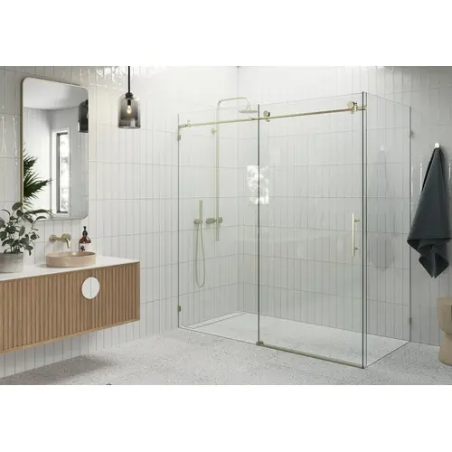 Nova 72" x 38" x 78" Fully Frameless 90 Degree Slider Shower Enclosure Satin Brass Nova 72" x 38" x 78" Fully Frameless 90 Degree Slider Shower Enclosure Satin Brass