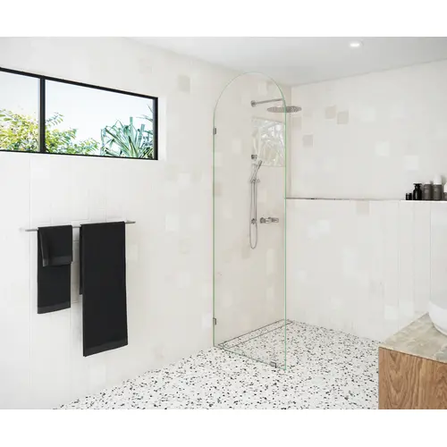 Venus 28" x 86 3/4" Fully Frameless Glass Shower Panel Arched Single Fixed Panel Chrome Venus 28" x 86 3/4" Fully Frameless Glass Shower Panel Arched Single Fixed Panel Chrome