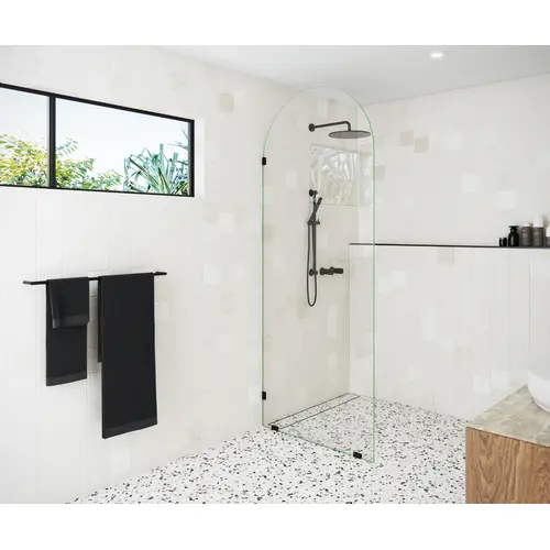 Venus 34" x 86 3/4" Fully Frameless Glass Shower Panel Arched Single Fixed Panel Oil Rubbed Bronze