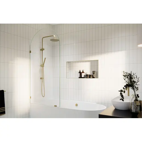 Venus 34" x 66 3/4" Single Fixed Frameless Arched Bathtub Panel Satin Brass Venus 34" x 66 3/4" Single Fixed Frameless Arched Bathtub Panel Satin Brass