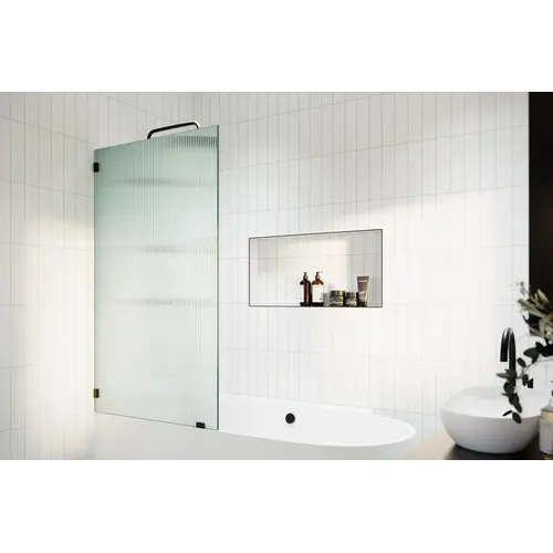 Gaia 34" x 58.25" Single Fixed Frameless Fluted Frosted Bath Panel Shower Tub Door Matte Black Gaia 34" x 58.25" Single Fixed Frameless Fluted Frosted Bath Panel Shower Tub Door Matte Black