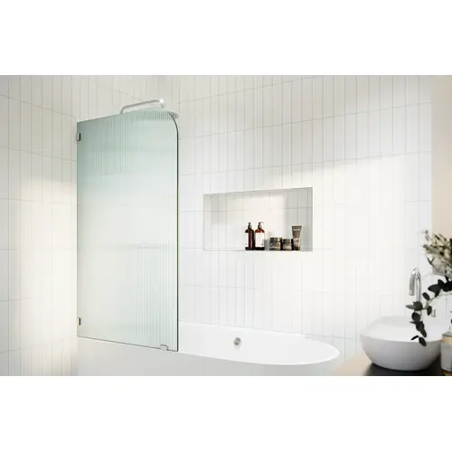 Aurora 58.25" x 30" Frameless Bath Shower Door Single Fixed Panel Fluted Frosted Radius Left Hand Chrome Aurora 58.25" x 30" Frameless Bath Shower Door Single Fixed Panel Fluted Frosted Radius Left Hand Chrome