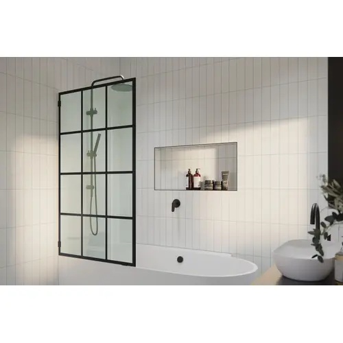 Esprit 58.25" X 30" French Monture Noir Single Fixed Bath Panel Matte Black Esprit 58.25" X 30" French Monture Noir Single Fixed Bath Panel Matte Black