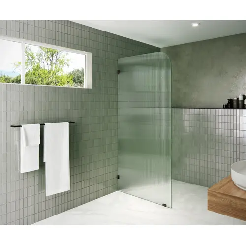 Aurora 34" x 78" Fully Frameless Glass Shower Panel Single Fixed Panel Fluted Frosted Radius Left Hand Oil Rubbed Bronze Aurora 34" x 78" Fully Frameless Glass Shower Panel Single Fixed Panel Fluted Frosted Radius Left Hand Oil Rubbed Bronze