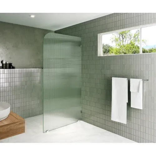 Aurora 38" x 78" Fully Frameless Glass Shower Panel Single Fixed Panel Fluted Frosted Radius Right Hand Chrome
