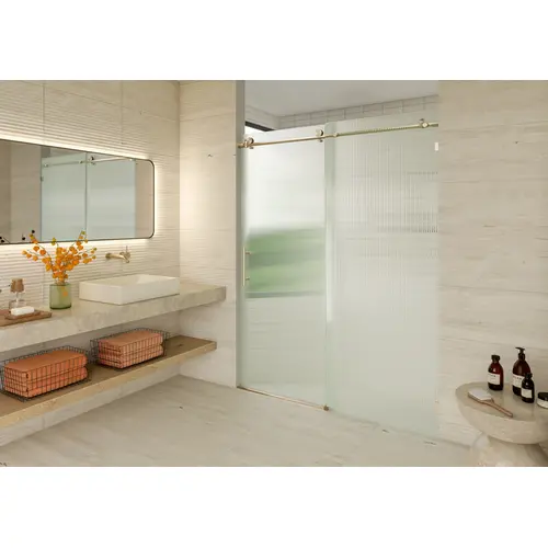 Galaxy 60" x 78" Fully Frameless Fluted Glass Sliding Shower Doors Brushed Bronze Galaxy 60" x 78" Fully Frameless Fluted Glass Sliding Shower Doors Brushed Bronze